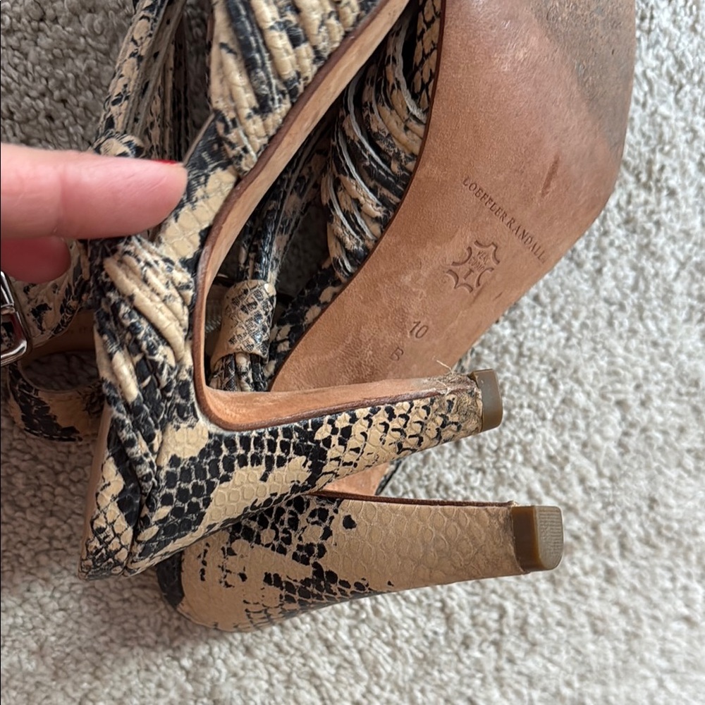 Loeffler Randall Black and Tan Heels with snakeskin pattern. - Picture 4 of 7